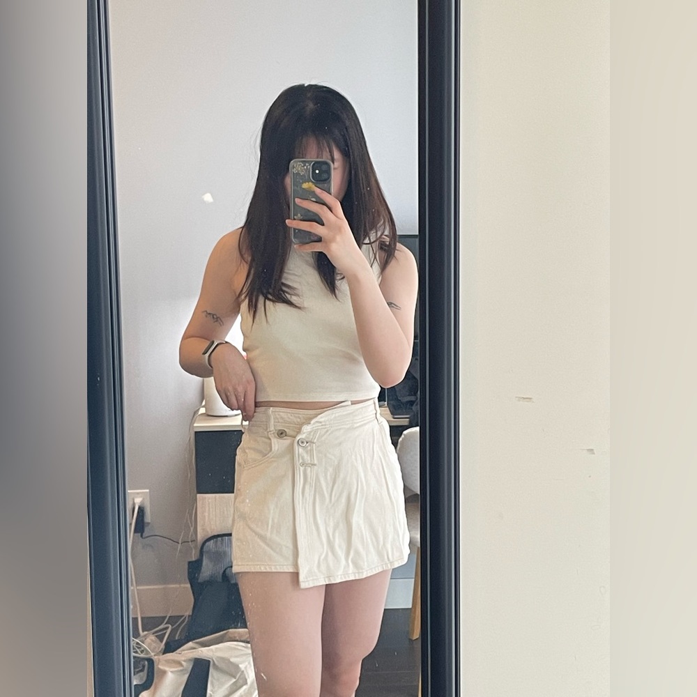 White jean skort, one size